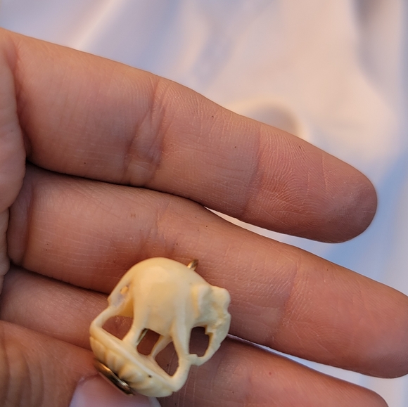 Small Carved Elephant Pendant on 14k - Picture 3 of 4